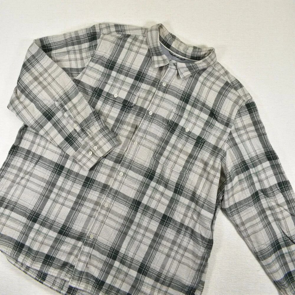 The North Face Mens XXL Plaid Flannel Shirt Long Sleeve Heavyweight Gray White